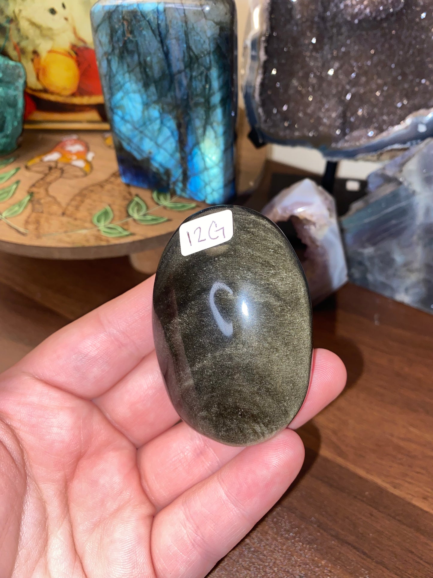 Gold Sheen Obsidian Palm Stone