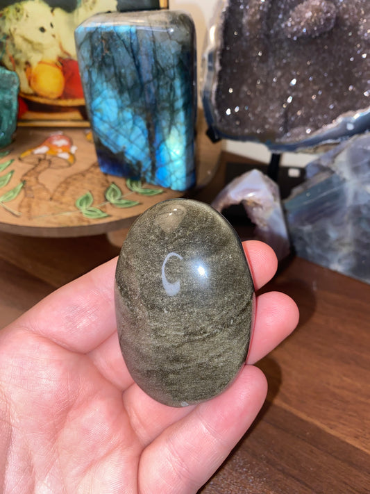 Gold Sheen Obsidian Palm Stone