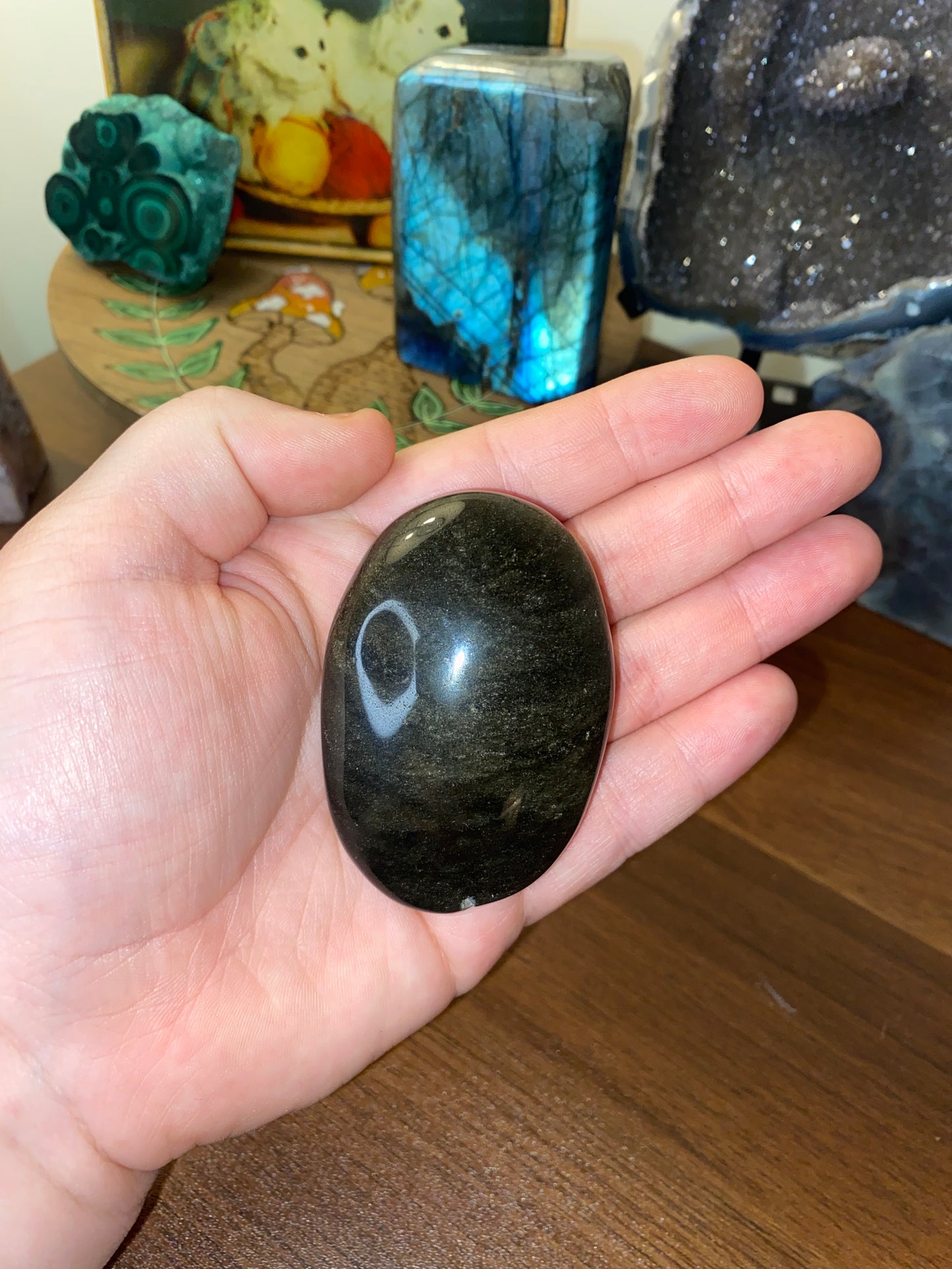 Gold Sheen Obsidian Palm Stone