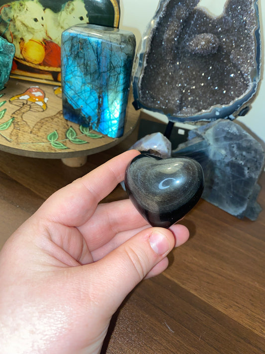 Silver Sheen Obsidian Heart